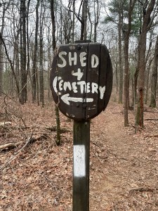 Shed and Cemetery Sign with AT white blaze